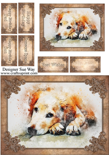 Golden Retriever Puppy Watercolour Card Front, Topper & Tags