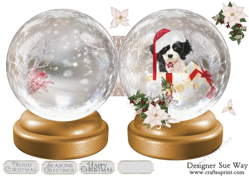 Christmas Border Collie Puppy  in a Snow Globe