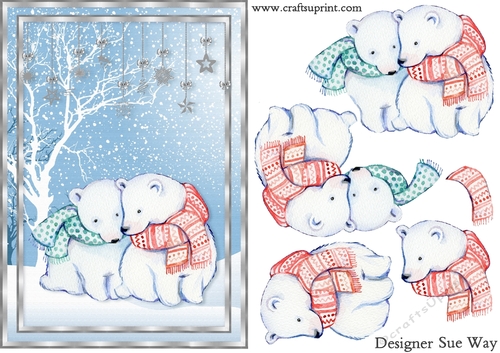 Cuddle Up & Keep Warm Polar Bears in the Snow A5 Topper & Decoupage