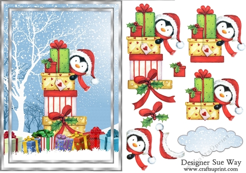 Penguin Christmas Present Surprise Mini Kit A5 Topper & Decoupage