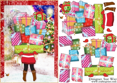 Is She going to Make it! Christmas Parcels in the Snow A5 Card Front & Decoupage