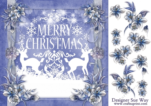 A Floral Merry Christmas 8inch Square Card Front and Decoupage