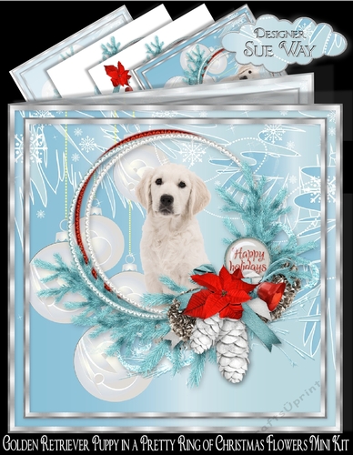 Golden Retriever Puppy in a Pretty Ring of Christmas Flowers Mini Kit