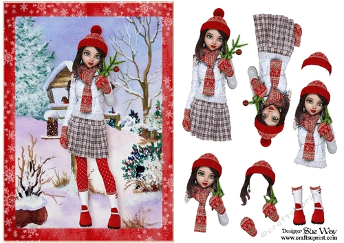 Girl Walking in the Garden in the Snow Card Front & Decoupage
