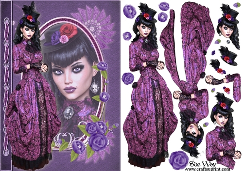 Gothic Victorian Fashion Reflections A5 Card Front & Decoupage