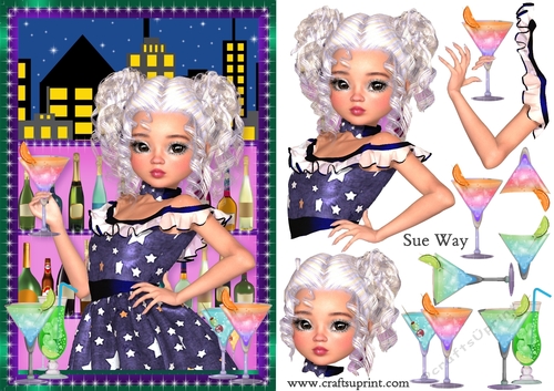 Fashionista! Cocktail Bar A5 Card Front and Decoupage