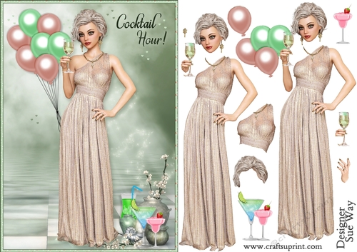 Cocktail Hour! Time to Party A5 Card Front & Decoupage