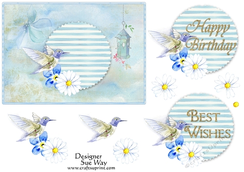 Blue Bird Topper, Tags and Decoupage