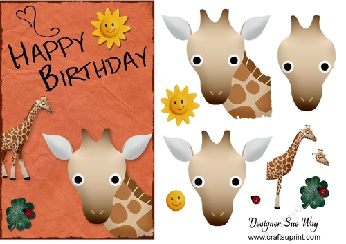 Giraffe Happy Birthday Card Front and Decoupage