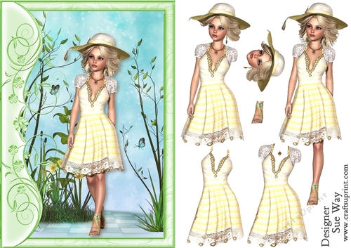 Spring Time Lady A5 Card Front and Decoupage