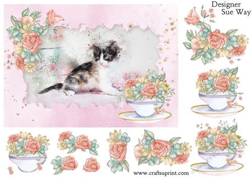 Pretty Kitten in a Flower Frame Topper and Decoupage