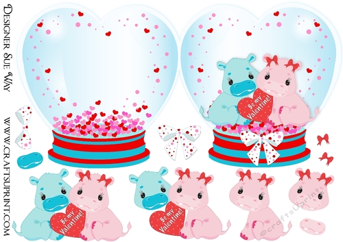 Hippo Couple Be My Valentine Heart Globe