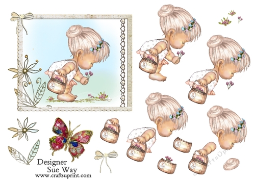 Little Lady Picking Flowers Topper & Decoupage