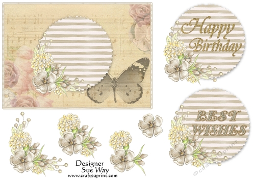 Butterfly and Flowers Topper, Tags and Decoupage