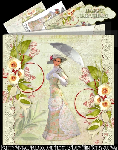 Pretty Vintage Parasol and Flowers Lady Mini