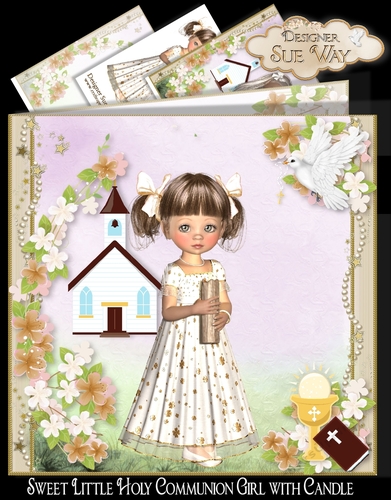 Sweet Little Holy Communion Girl with Candle Brown Hair  Mini Kit