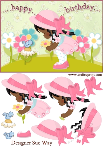 Happy Birthday Little Lady Picking Flowers Dark Skin