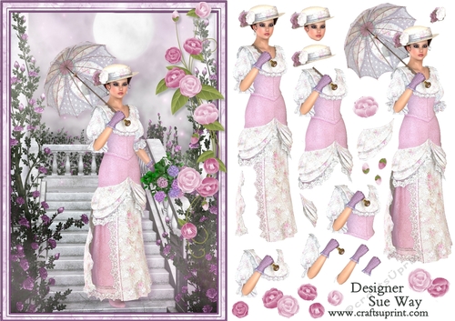 Edwardian Lady Flower Staircase Card Front and Decoupage