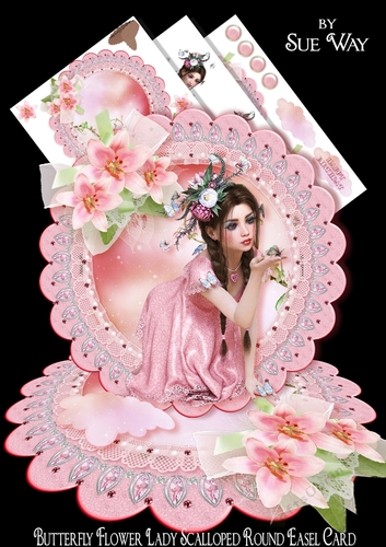 Butterfly Flower Lady Scalloped Round Easel Card Mini Kit