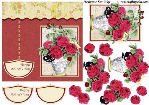 Vintage Mothers Day Flowers Large Topper & Decoupage