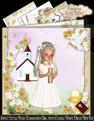 Sweet Little Holy Communion Girl with Candle White Dress Mini Kit 