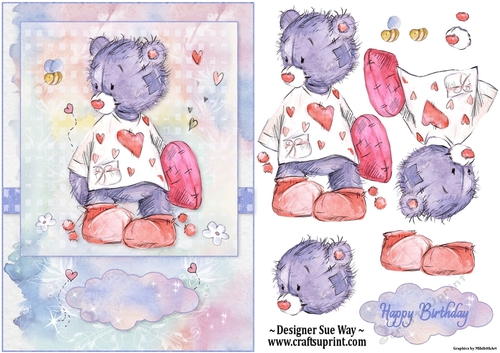 Love Heart Tatty Ted Bear A5 Card Front & Decoupage