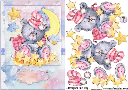 Moon and Stars Bear A5 Card Front & Decoupage