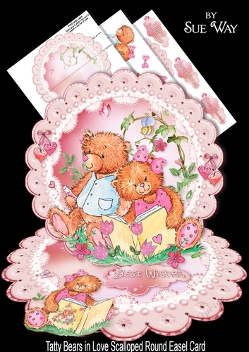 Tatty Bears in Love Scalloped Round Easel Card Mini Kit