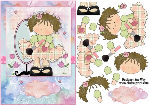 A Little Bit of Blusher Cute Girl Card Front & Decoupage