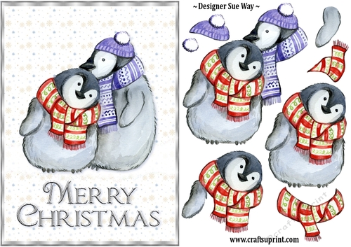 Merry Christmas Penguin Hugs Card Front & Decoupage
