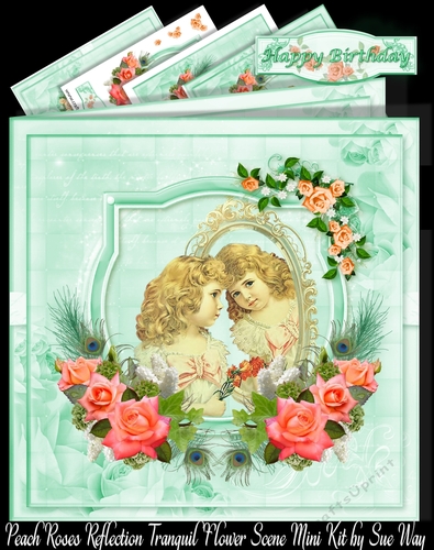 Peach Roses Reflection Tranquil Flower Scene Mini Kit