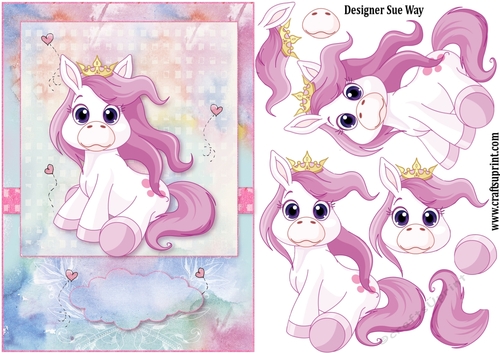 Cute Little Unicorn Princess Card Front Topper & Decoupage