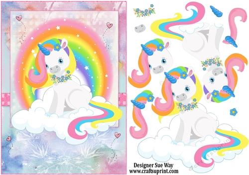Rainbow Unicorn Card Front Topper & Decoupage