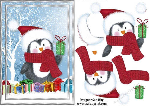 Penguin Christmas Presents A5 Topper & Decoupage