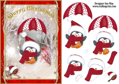 Penguins Christmas Landing A5 Card Front & Decoupage