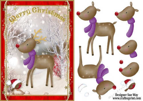 Rudolf in the Christmas Snow A5 Card Front & Decoupage 