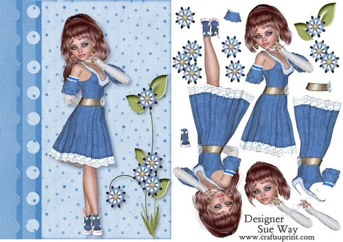 Pretty In Blue Fashion Lady Card Front & Decoupage