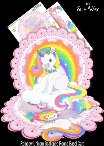 Rainbow Unicorn Scalloped Round Easel Card