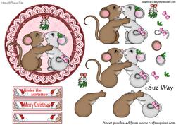 Under the Mistletoe Xmas Mice Decoupage
