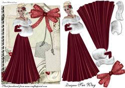 Christmas Lady in Red Decoupage Card Front
