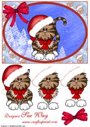 Christmas Kitty Cat Decoupage