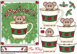 Cheers! Christmas Mouse in a Teacup Decoupage
