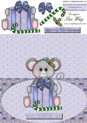 Christmas Mouse with Gift Over the Edge Top Fold Card