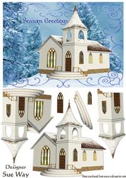 Christmas Winter Church Scene Decoupage