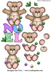 Christmas Noel Teddy Bear Decoupage