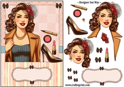 1950s Lady Make Up and Shoes A5 Card Front and Decoupage