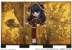 Oriental Screen Girl Tri Fold Card