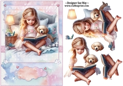 Birthday Girl, Puppys Bedtime Story A5 Topper and Decoupage