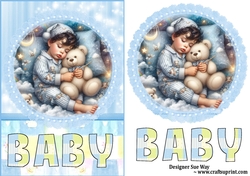 Sleeping Baby Boy on a Cloud Card Front and Topper