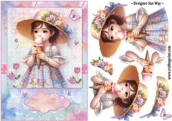 Birthday Girls Big Ice Cream A5 Card Front and Decoupage
